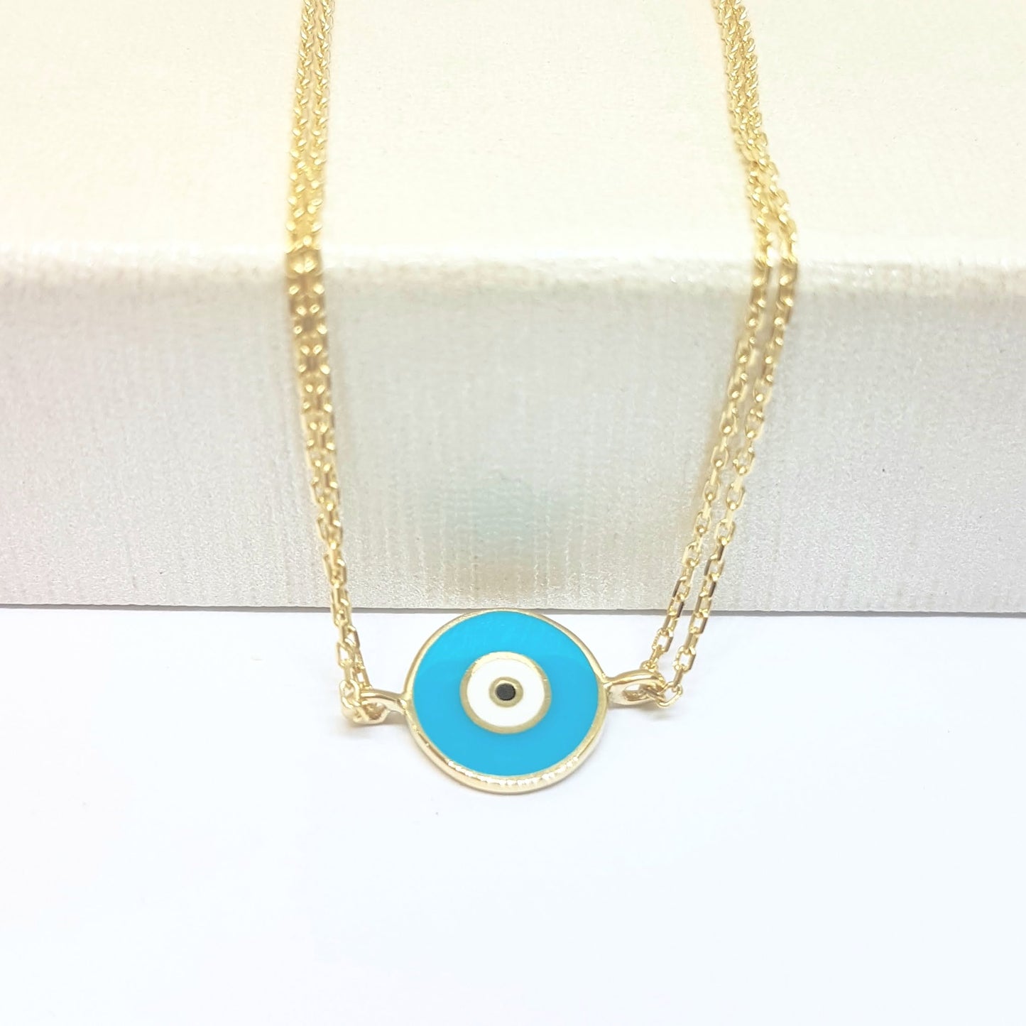 Evil Eye Bracelet Lucky Luck Nazar Protection For Women 14K Yellow Gold Jewelry Turquoise White Navy Blue