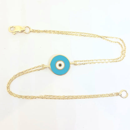 Evil Eye Bracelet Lucky Luck Nazar Protection For Women 14K Yellow Gold Jewelry Turquoise White Navy Blue