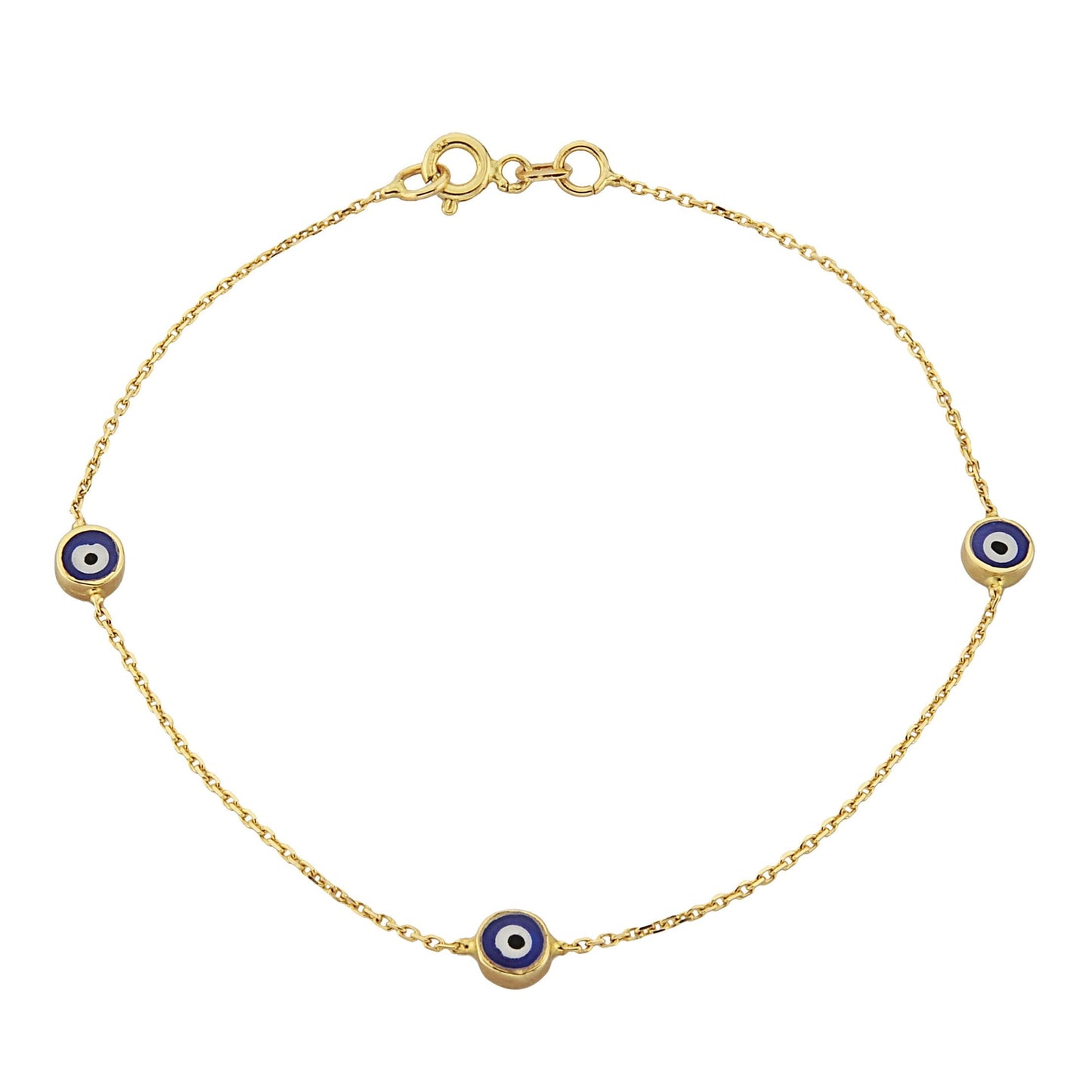 Evil Eye Bracelet Triple Lucky Luck Nazar Protection For Women Jewelry 14K Yellow Gold Charm Dainty Navy Blue or Turquoise handmade turkish greek birthday gift