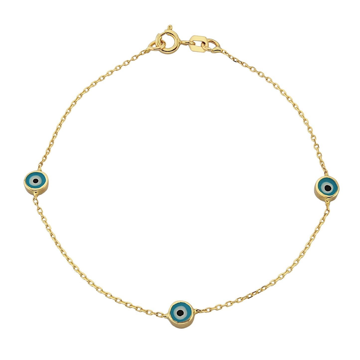 Evil Eye Bracelet Triple Lucky Luck Nazar Protection For Women Jewelry 14K Yellow Gold Charm Dainty Navy Blue or Turquoise turkish christmas dainty xmas girl her