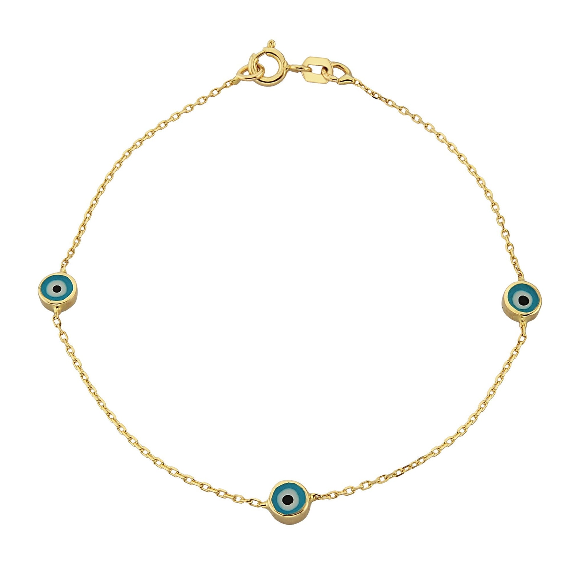Evil Eye Bracelet Triple Lucky Luck Nazar Protection For Women Jewelry 14K Yellow Gold Charm Dainty Navy Blue or Turquoise turkish christmas dainty xmas girl her