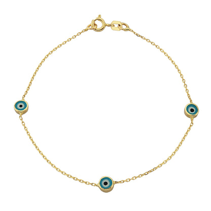 Evil Eye Bracelet Triple Lucky Luck Nazar Protection For Women Jewelry 14K Yellow Gold Charm Dainty Navy Blue or Turquoise turkish christmas dainty xmas girl her