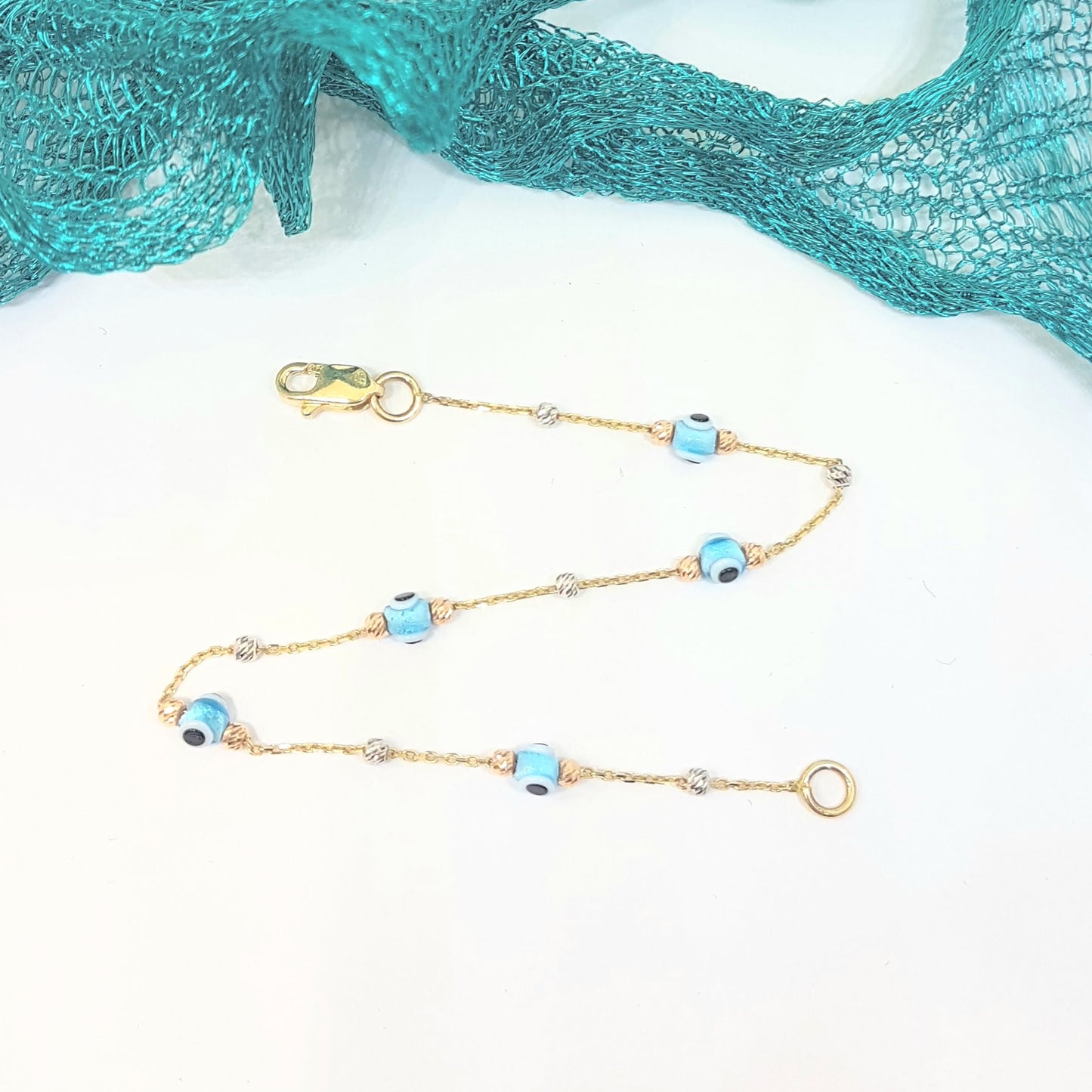 Evil Eye Bracelet with Italian Balls for Kids Teen Girls 14K Gold Real Solid Lucky Luck Nazar Protection Birthday Gift