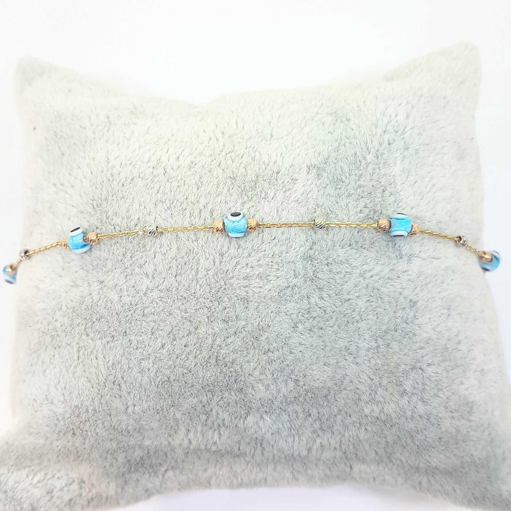 Evil Eye Bracelet with Italian Balls for Kids Teen Girls 14K Gold Real Solid Lucky Luck Nazar Protection Birthday Gift