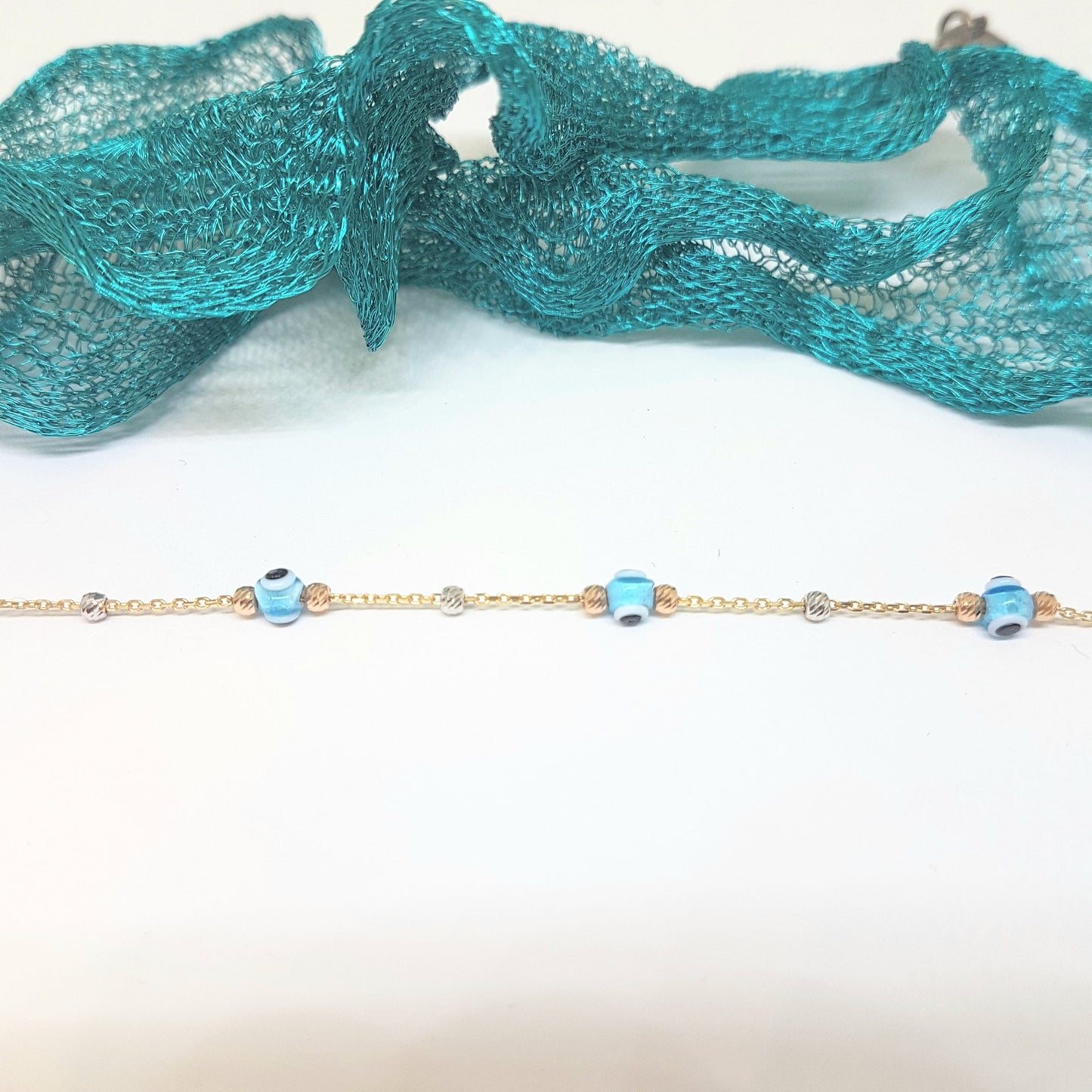 Evil Eye Bracelet with Italian Balls for Kids Teen Girls 14K Gold Real Solid Lucky Luck Nazar Protection Birthday Gift