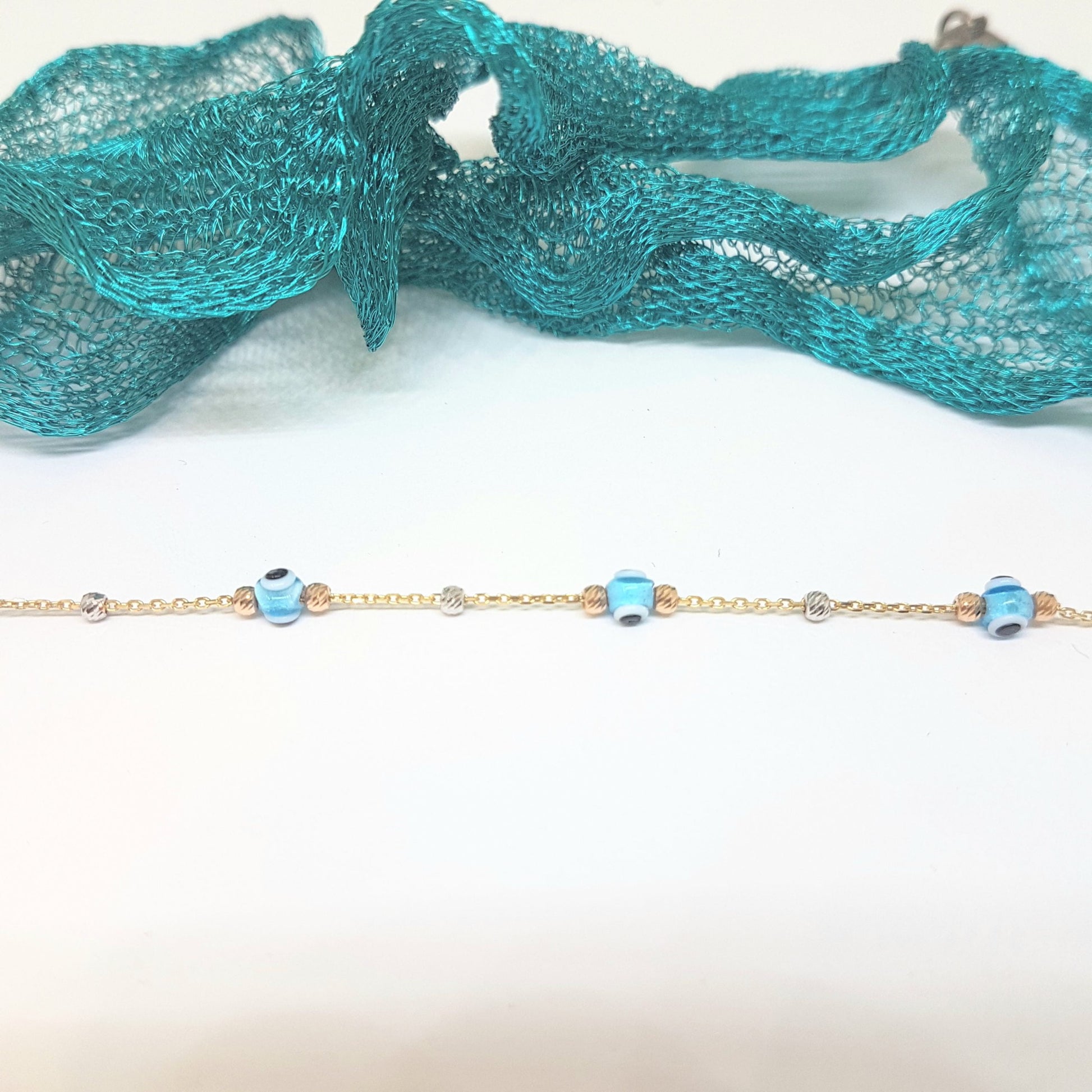 Evil Eye Bracelet with Italian Balls for Kids Teen Girls 14K Gold Real Solid Lucky Luck Nazar Protection Birthday Gift