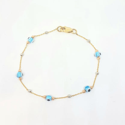 Evil Eye Bracelet with Italian Balls for Kids Teen Girls 14K Gold Real Solid Lucky Luck Nazar Protection Birthday Gift