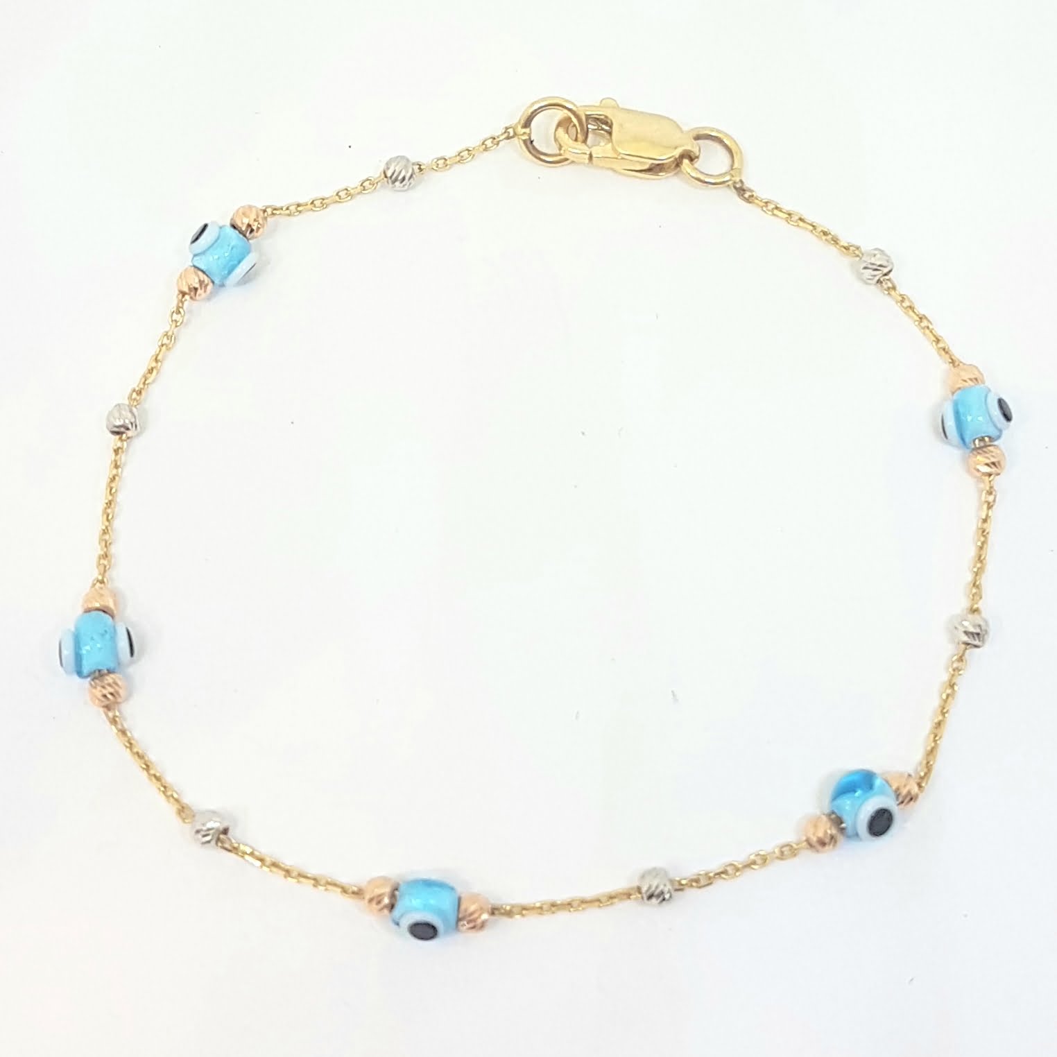 Evil Eye Bracelet with Italian Balls for Kids Teen Girls 14K Gold Real Solid Lucky Luck Nazar Protection Birthday Gift