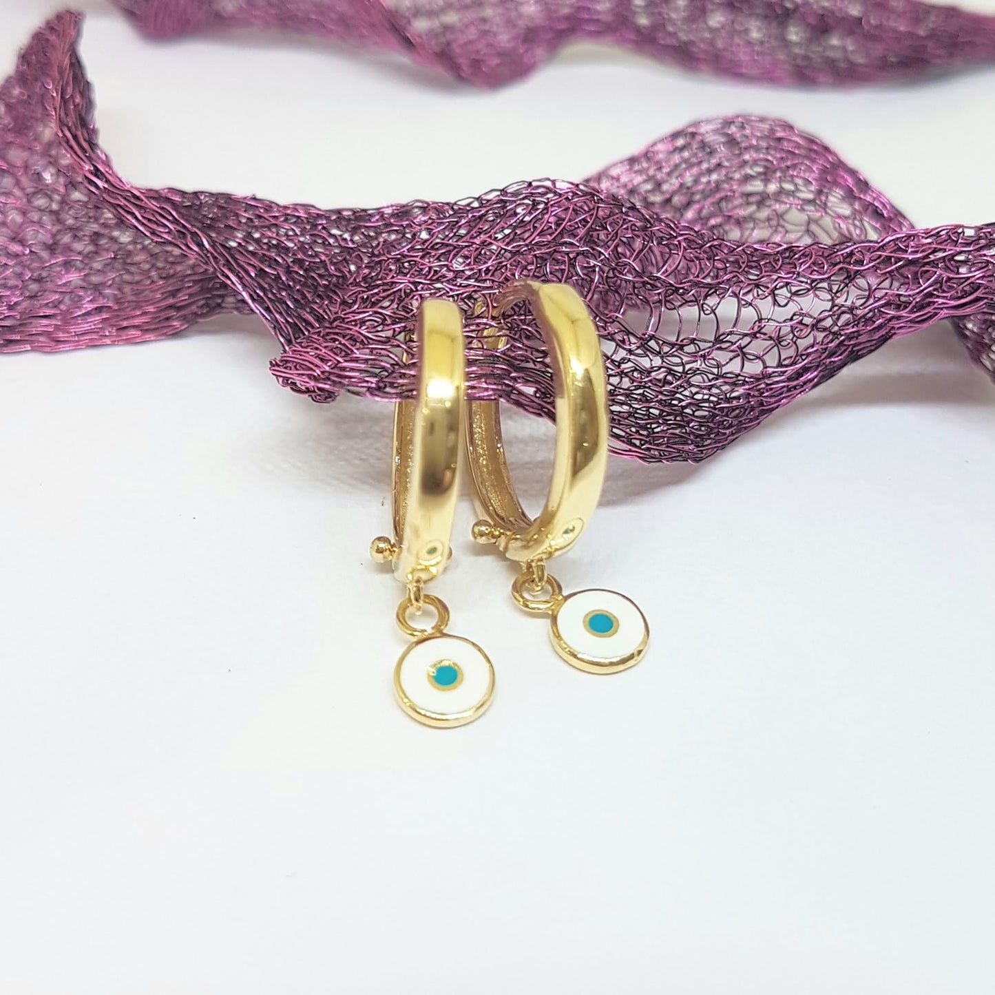 Evil Eye Drop Dangle Earrings for Women Decorated with White and Blue Enamel Lucky Good Luck Jewelry