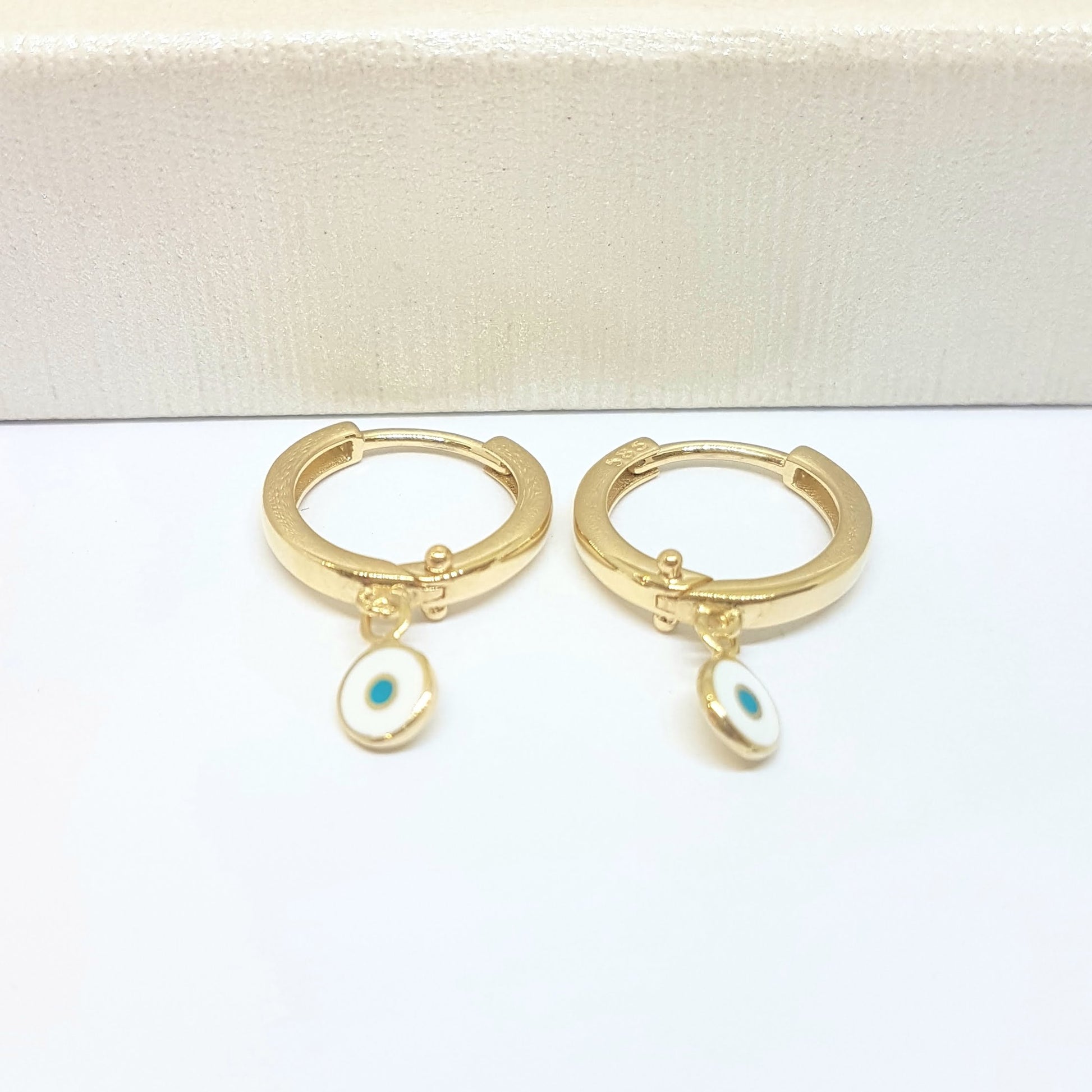 Evil Eye Drop Dangle Earrings for Women Decorated with White and Blue Enamel Lucky Good Luck Jewelry