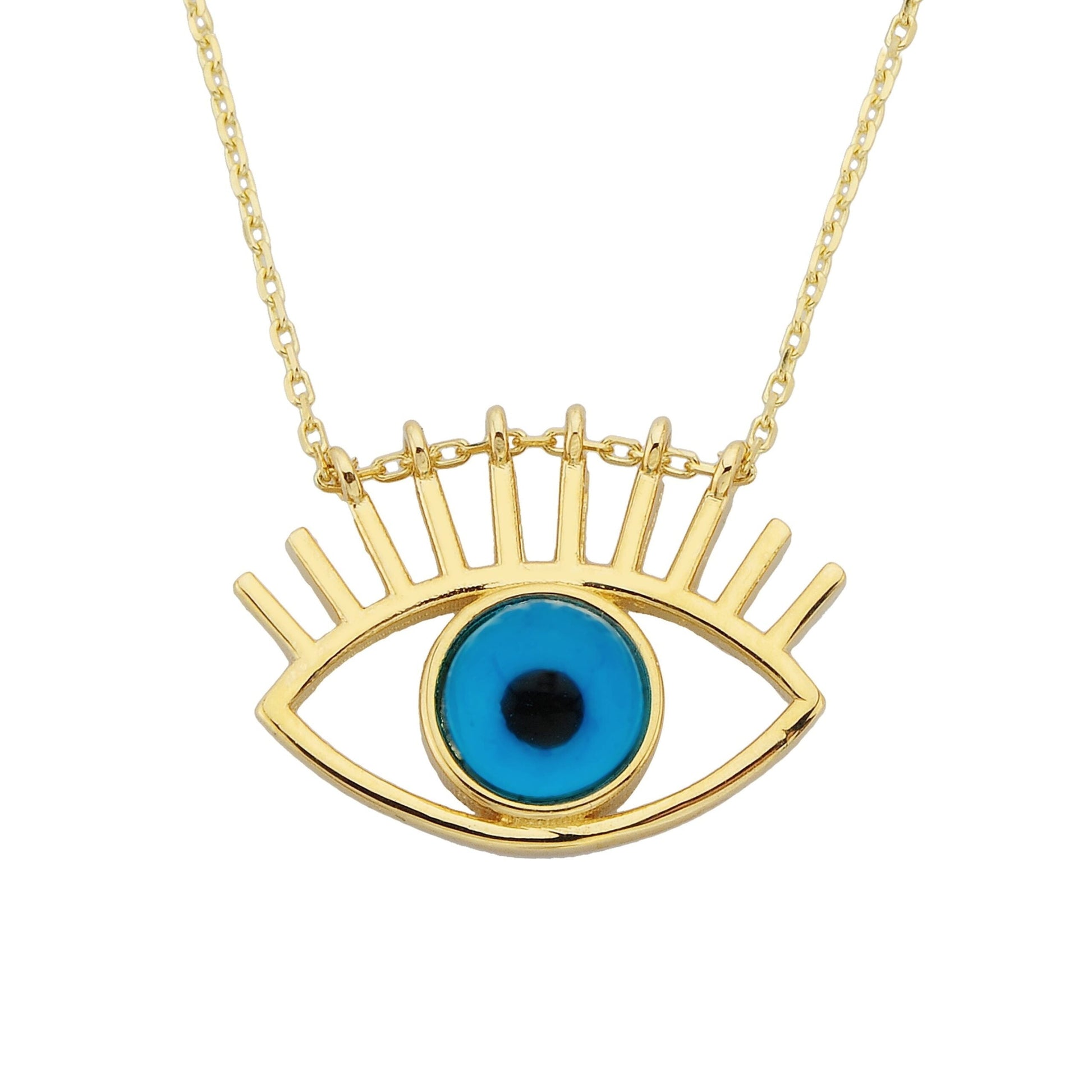 Evil Eye Eyelash Pendant Necklace for Women 14K Real Solid Gold |Lucky Good Luck Nazar Protection Jewelry Birthday Christmas Mother's Day Protection