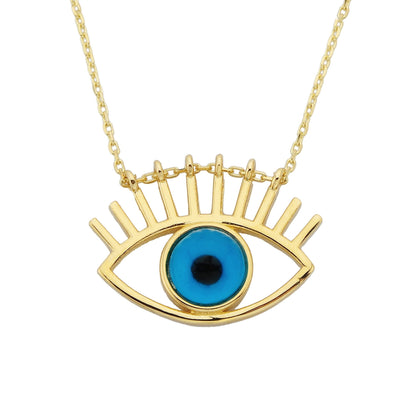 Evil Eye Eyelash Pendant Necklace for Women 14K Real Solid Gold |Lucky Good Luck Nazar Protection Jewelry Birthday Christmas Mother's Day Protection
