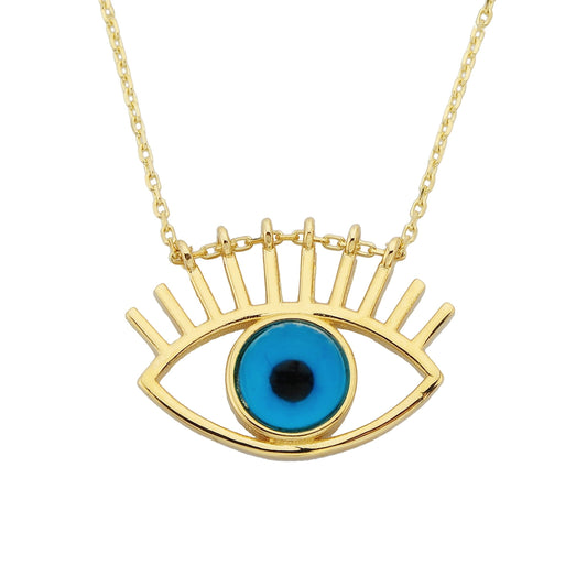 Evil Eye Eyelash Pendant Necklace for Women 14K Real Solid Gold |Lucky Good Luck Nazar Protection Jewelry Birthday Christmas Mother's Day Protection