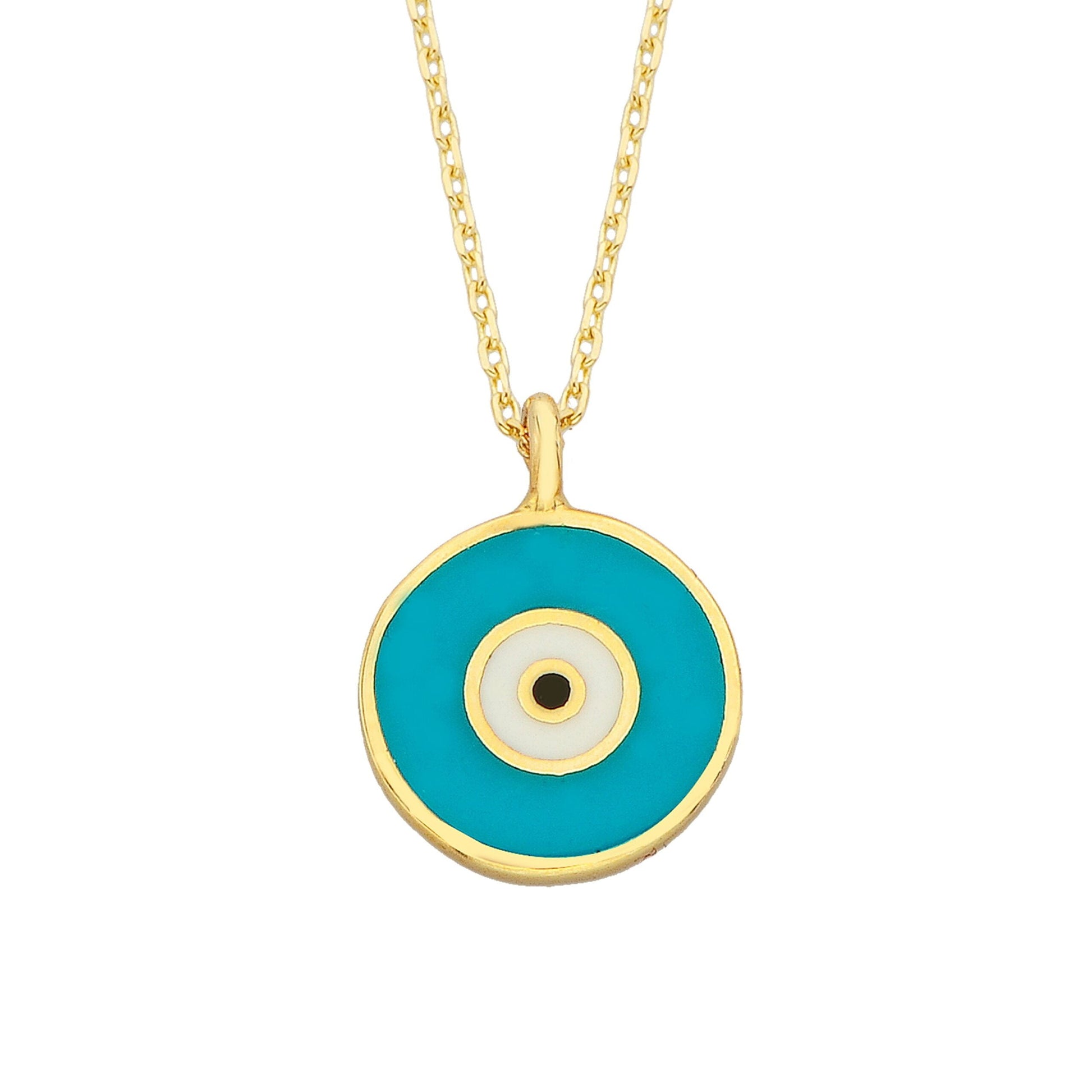 Evil Eye Necklace Lucky Luck Nazar Protection For Women 14K Yellow Gold Pendant Jewelry Turquoise White Navy Blue Birthday Mother's Day Christmas Gift jewelry