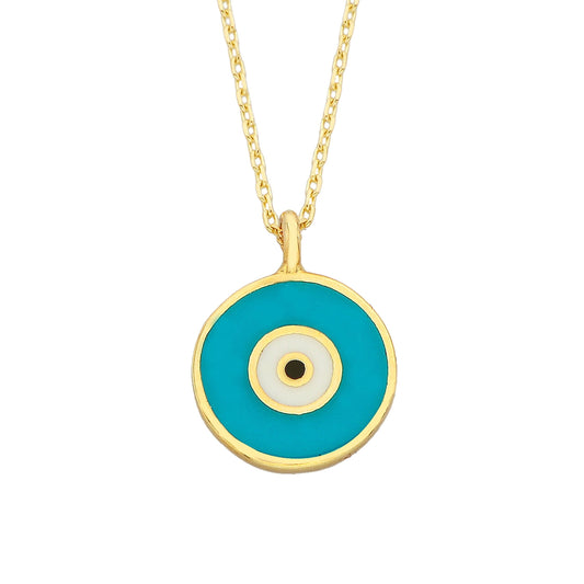 Evil Eye Necklace Lucky Luck Nazar Protection For Women 14K Yellow Gold Pendant Jewelry Turquoise White Navy Blue Birthday Mother's Day Christmas Gift jewelry