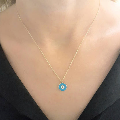 Evil Eye Necklace Lucky Luck Nazar Protection For Women 14K Yellow Gold Pendant Jewelry Turquoise White Navy Blue