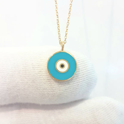 Evil Eye Necklace Lucky Luck Nazar Protection For Women 14K Yellow Gold Pendant Jewelry Turquoise White Navy Blue