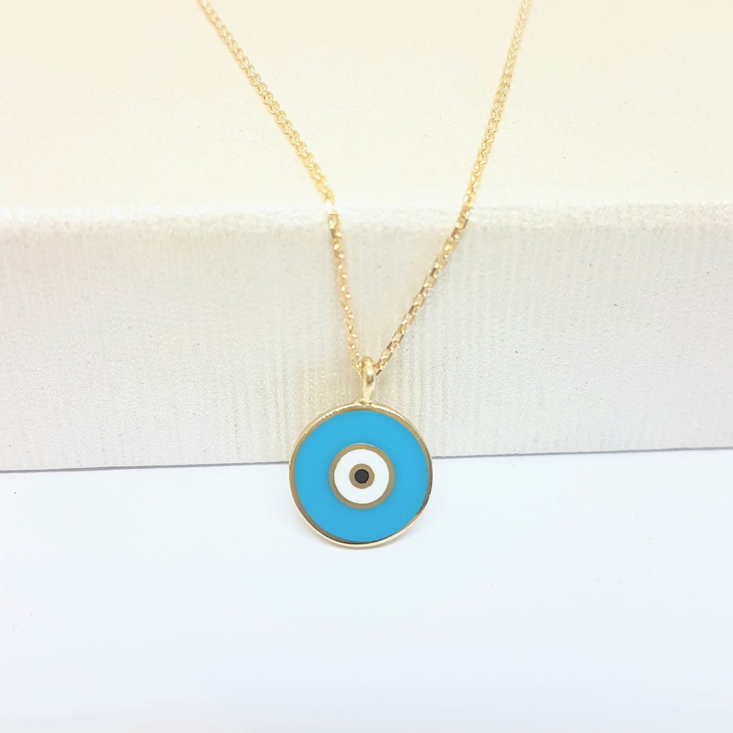 Evil Eye Necklace Lucky Luck Nazar Protection For Women 14K Yellow Gold Pendant Jewelry Turquoise White Navy Blue