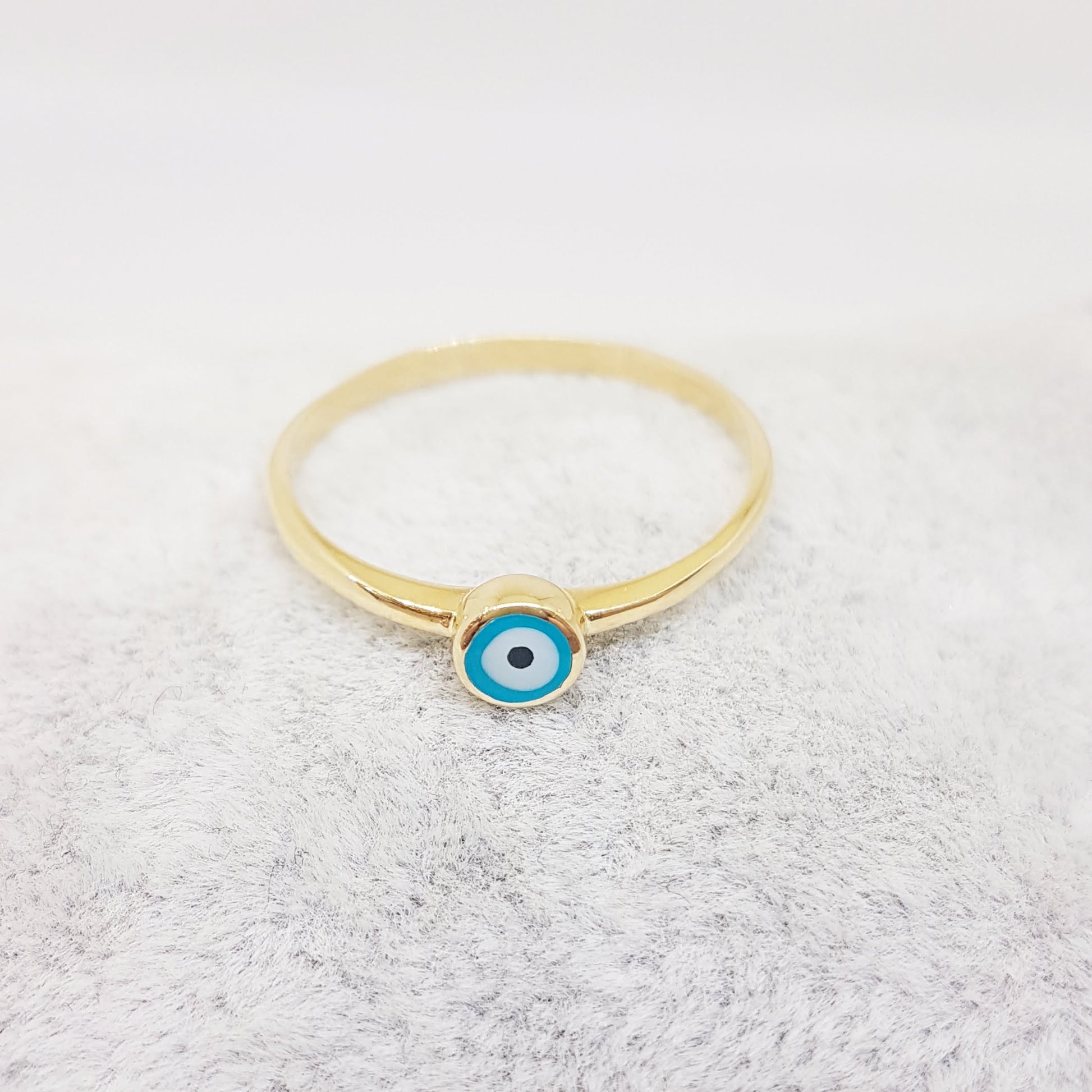 Evil Eye Ring Lucky Luck Nazar Protection For Women Jewelry 14K Yellow Gold Turquoise or Navy Blue