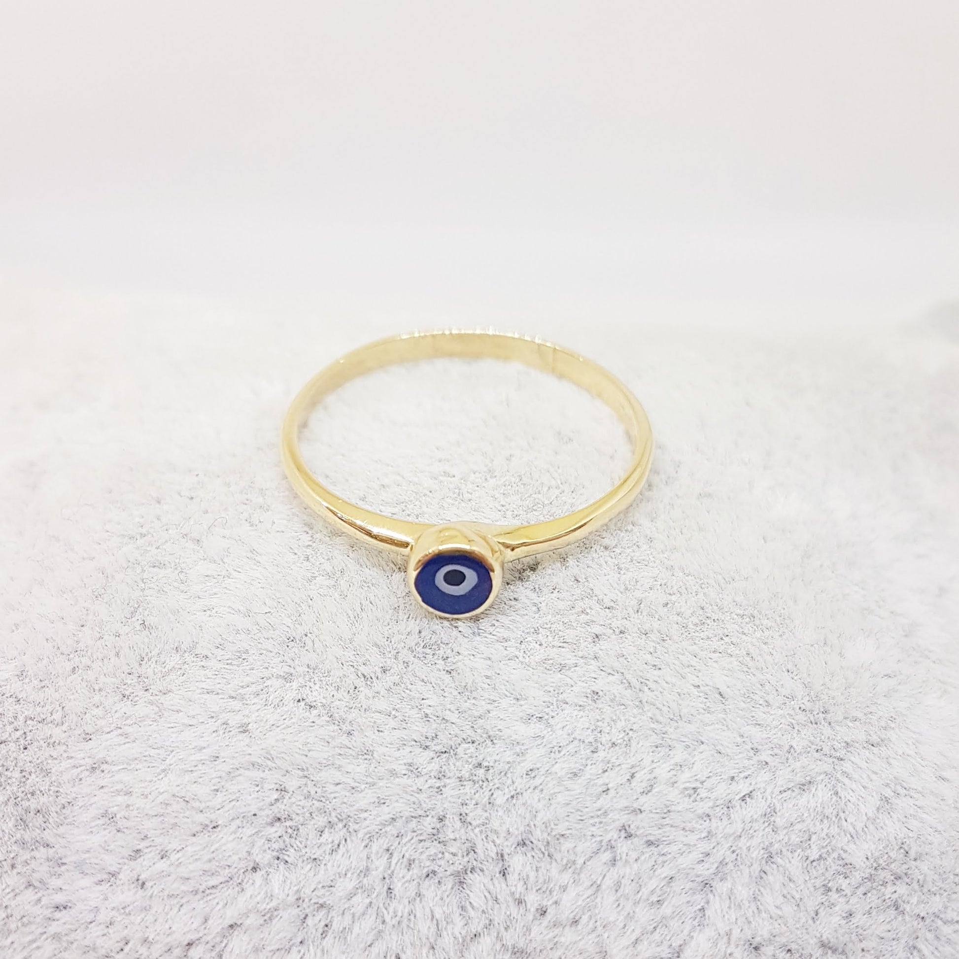 Evil Eye Ring Lucky Luck Nazar Protection For Women Jewelry 14K Yellow Gold Turquoise or Navy Blue