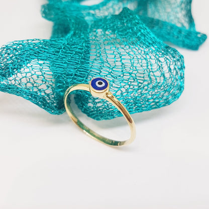 Evil Eye Ring Lucky Luck Nazar Protection For Women Jewelry 14K Yellow Gold Turquoise or Navy Blue