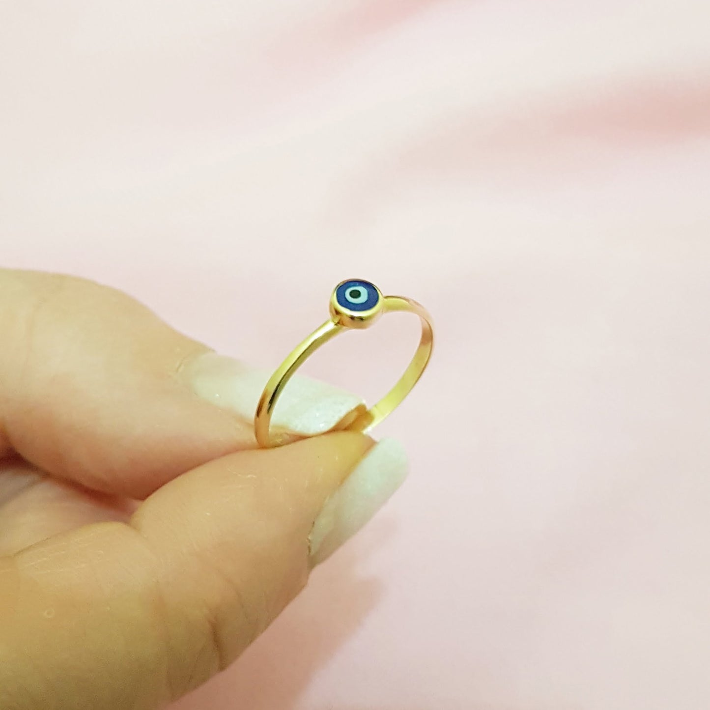 Evil Eye Ring Lucky Luck Nazar Protection For Women Jewelry 14K Yellow Gold Turquoise or Navy Blue