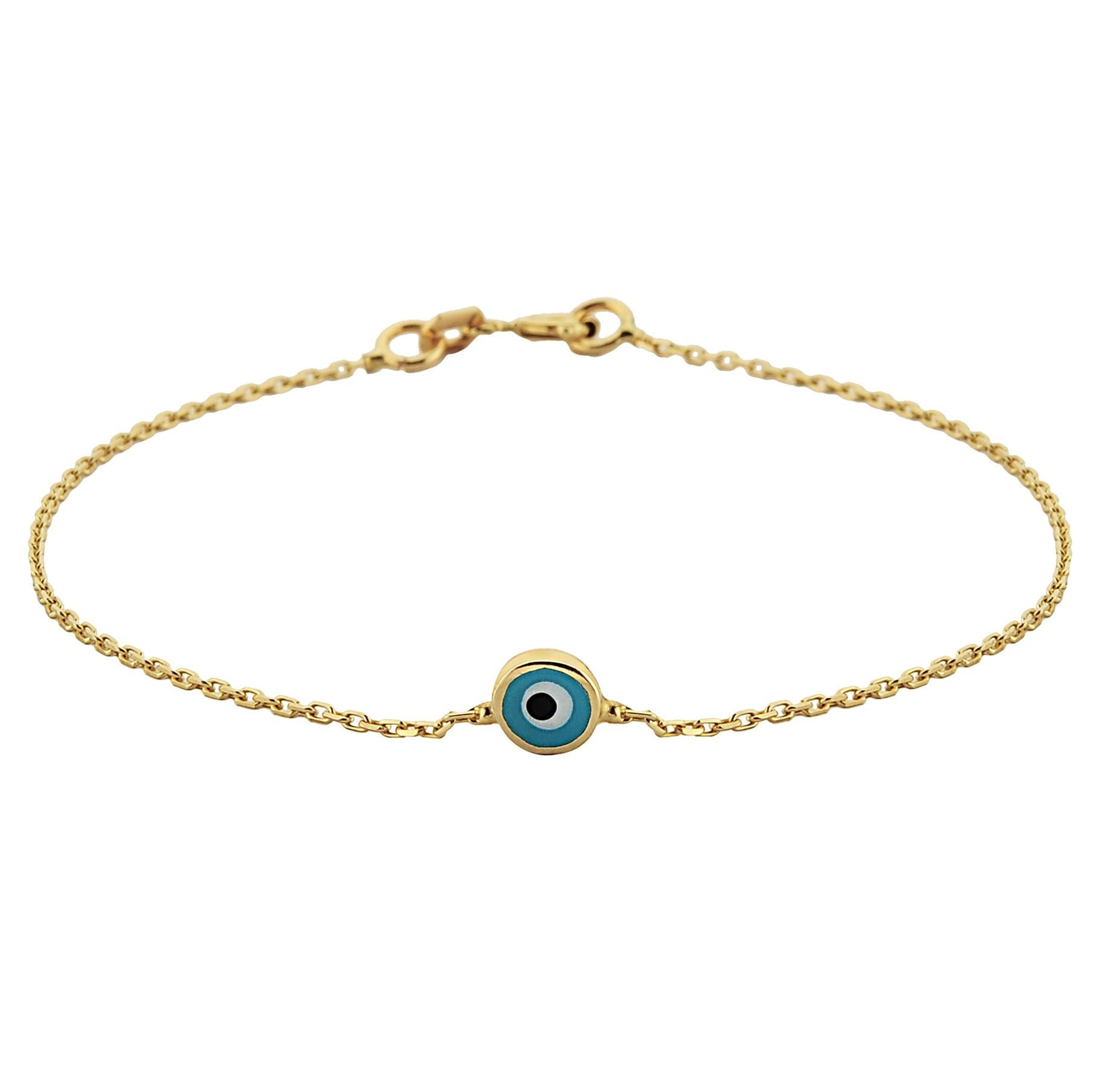 Evil Eye Single Bracelet Lucky Turkey Nazar Protection For Women Jewelry 14K Yellow Gold Tiny Charm Dainty Navy Blue or Turquoise jewelry handmade birthday gift turkish evil eye