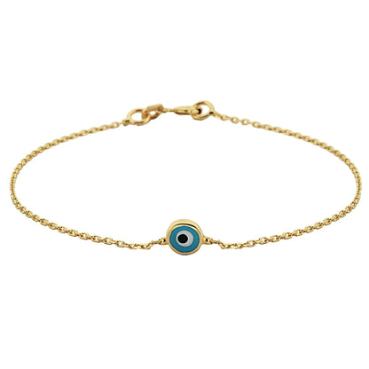 Evil Eye Single Bracelet Lucky Turkey Nazar Protection For Women Jewelry 14K Yellow Gold Tiny Charm Dainty Navy Blue or Turquoise jewelry handmade birthday gift turkish evil eye