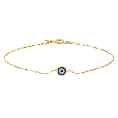 Evil Eye Single Bracelet Lucky Turkey Nazar Protection For Women Jewelry 14K Yellow Gold Tiny Charm Dainty Navy Blue or Turquoise jewelry handmade birthday gift turkish evil eye