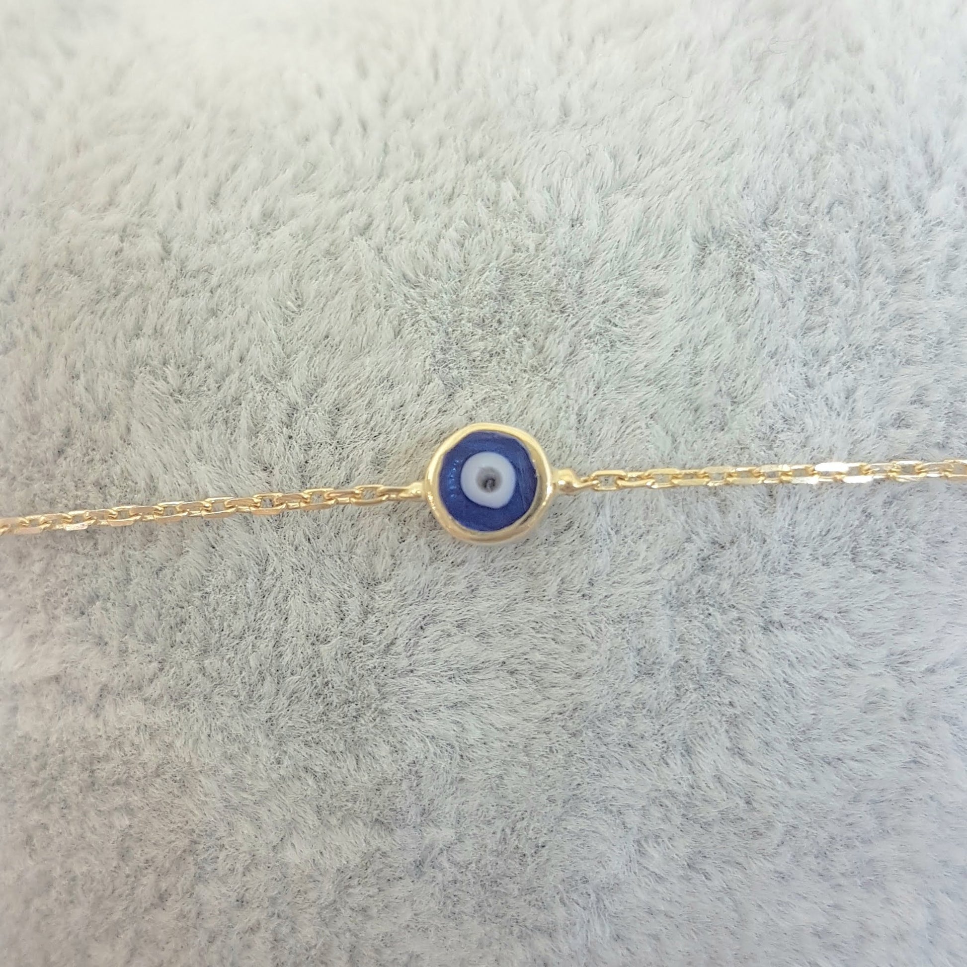 Evil Eye Single Bracelet Lucky Turkey Nazar Protection For Women Jewelry 14K Yellow Gold Tiny Charm Dainty Navy Blue or Turquoise