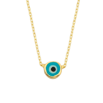14K Solid GoldEvil Eye Single Pendant Necklace Lucky Turkey Nazar Protection For Women Jewelry 14K Yellow Gold Charm Dainty Navy Blue or Turquoise