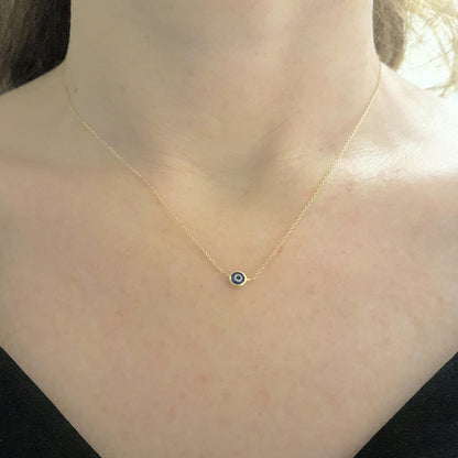 Evil Eye Single Pendant Necklace Lucky Turkey Nazar Protection For Women Jewelry 14K Yellow solid Gold