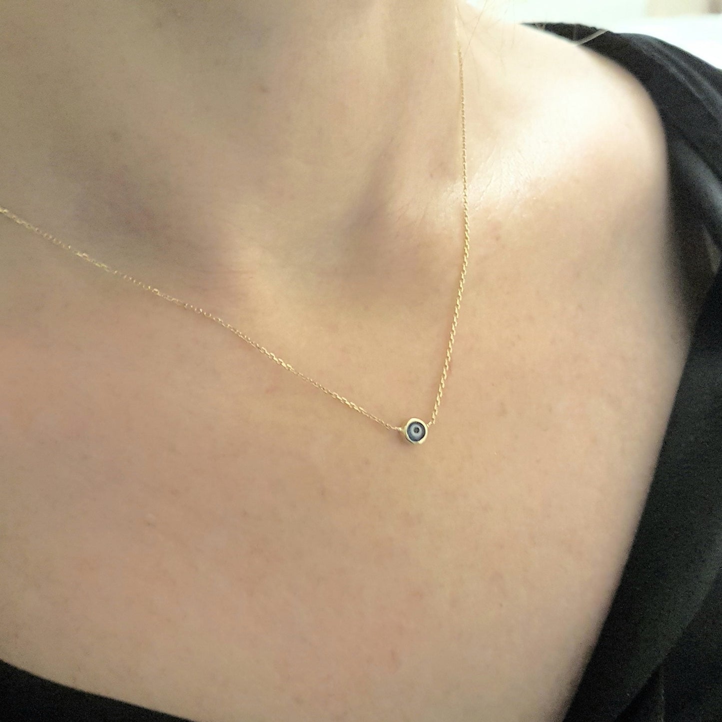 Evil Eye Single Pendant Necklace Lucky Turkey Nazar Protection For Women Jewelry 14K Yellow solid Gold