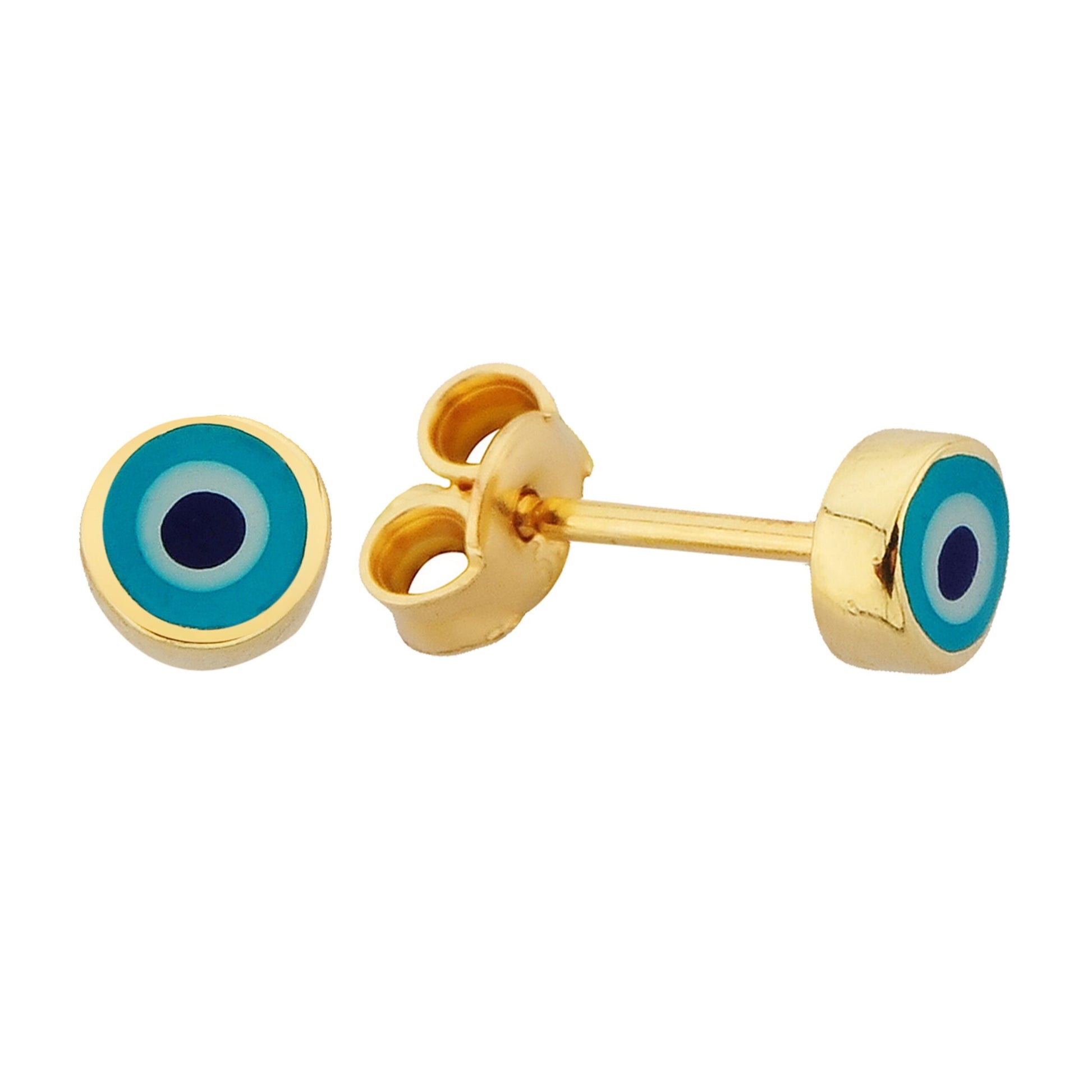 Eye Stud Earrings Lucky Luck Nazar Protection For Women Jewelry 14K Yellow Gold Tiny Charm Dainty Turquoise or Navy Blue Brithday gift christmas turkish nazar protection greek luck good luck
