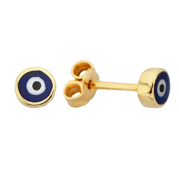 Eye Stud Earrings Lucky Luck Nazar Protection For Women Jewelry 14K Yellow Gold Tiny Charm Dainty Turquoise or Navy Blue Brithday gift christmas turkish nazar protection greek luck good luck