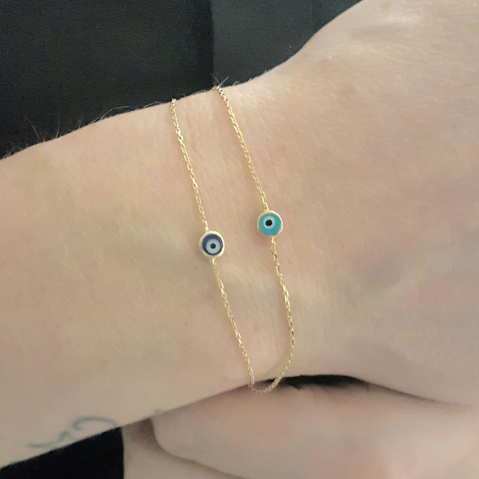 Evil Eye Turquoise Bracelet , Evil Eye Navy Blue Bracelet , Dainty Evil Eye Bracelet , 14K Real Solid