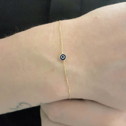 Evil Eye Turquoise Bracelet , Evil Eye Navy Blue Bracelet , Dainty Evil Eye Bracelet , 14K Real Solid