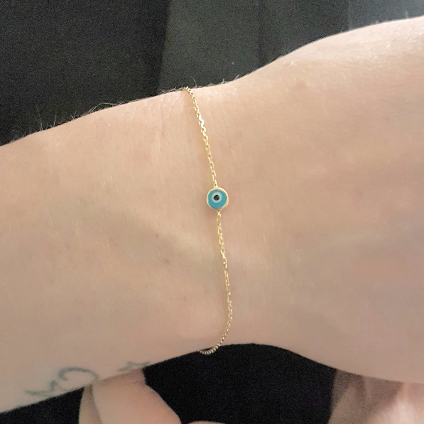Evil Eye Turquoise Bracelet , Evil Eye Navy Blue Bracelet , Dainty Evil Eye Bracelet , 14K Real Solid