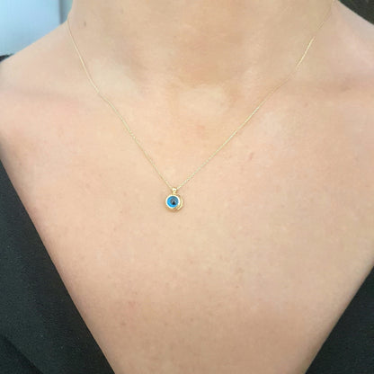 14K Real Solid Gold Lucky Evil Eye Cute Charm Dainty Delicate Turkish Faith Nazar Protection Pendant Necklace for Women