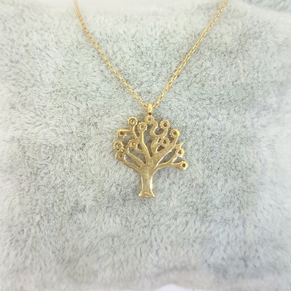 Family Tree of Life Necklace 14K Real Solid Gold with White Zirconia Stones Charm Dainty Delicate Trendy Cute Jewelry best gift for women