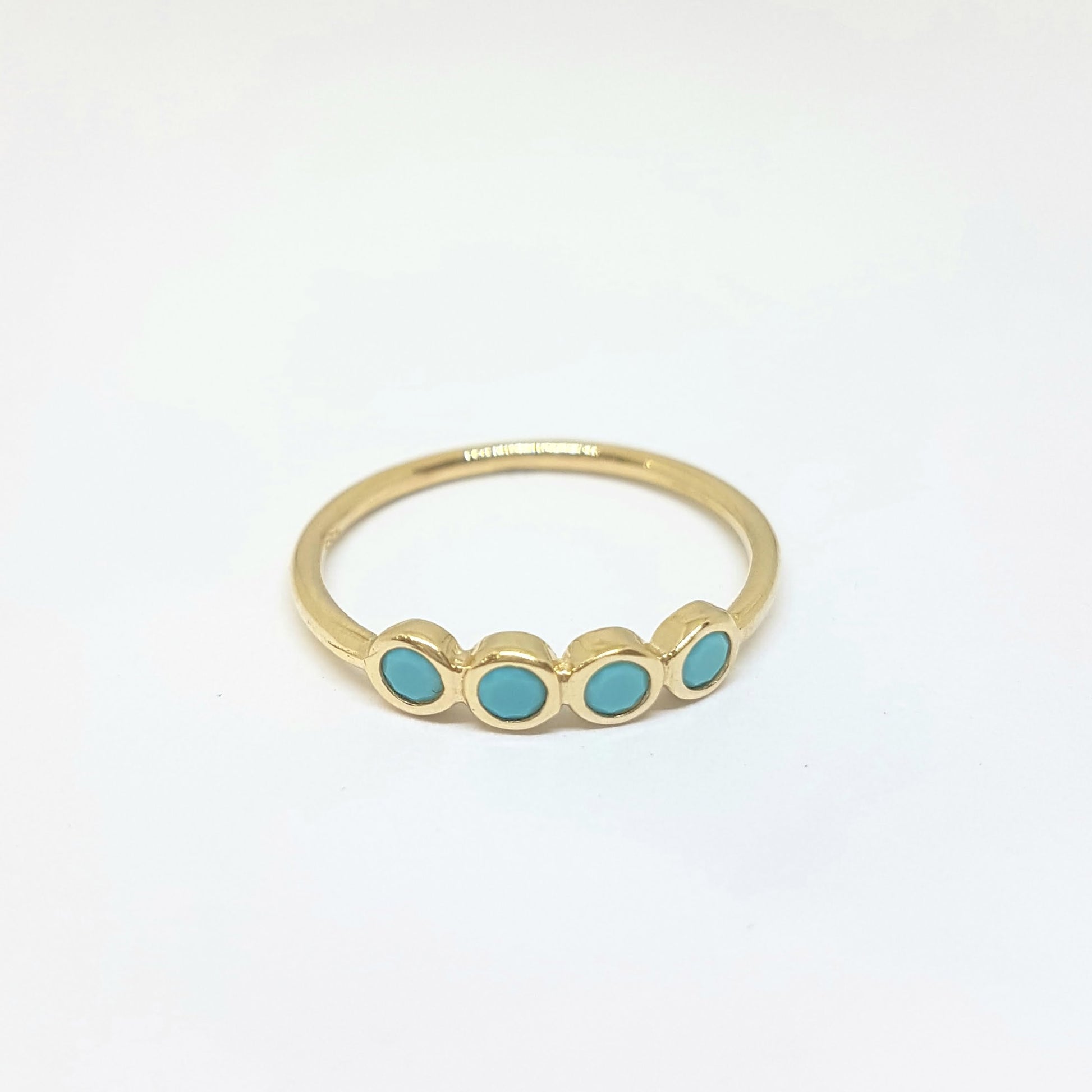 Four Turquoise Stone Ring for Women 14K Real Solid Gold December Birthstone Jewelry
