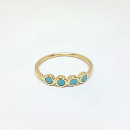 Four Turquoise Stone Ring for Women 14K Real Solid Gold December Birthstone Jewelry