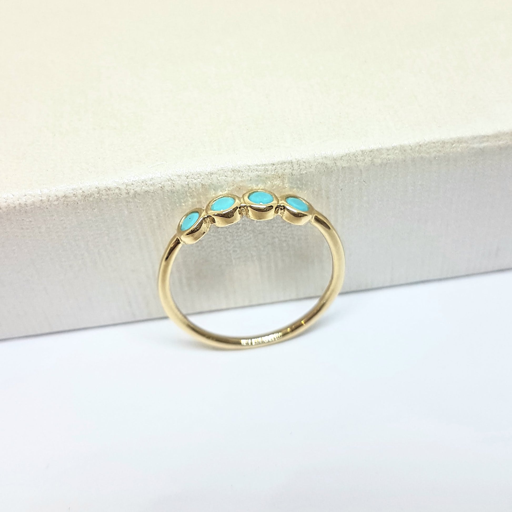 Four Turquoise Stone Ring for Women 14K Real Solid Gold December Birthstone Jewelry