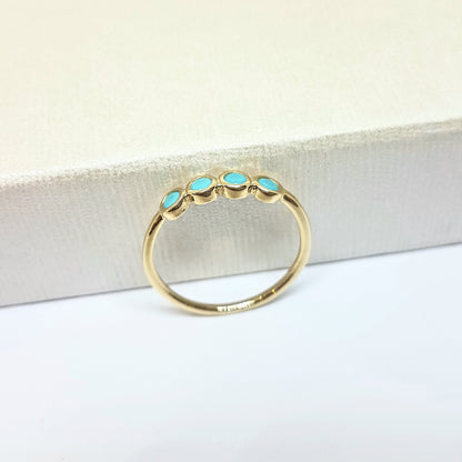Four Turquoise Stone Ring for Women 14K Real Solid Gold December Birthstone Jewelry