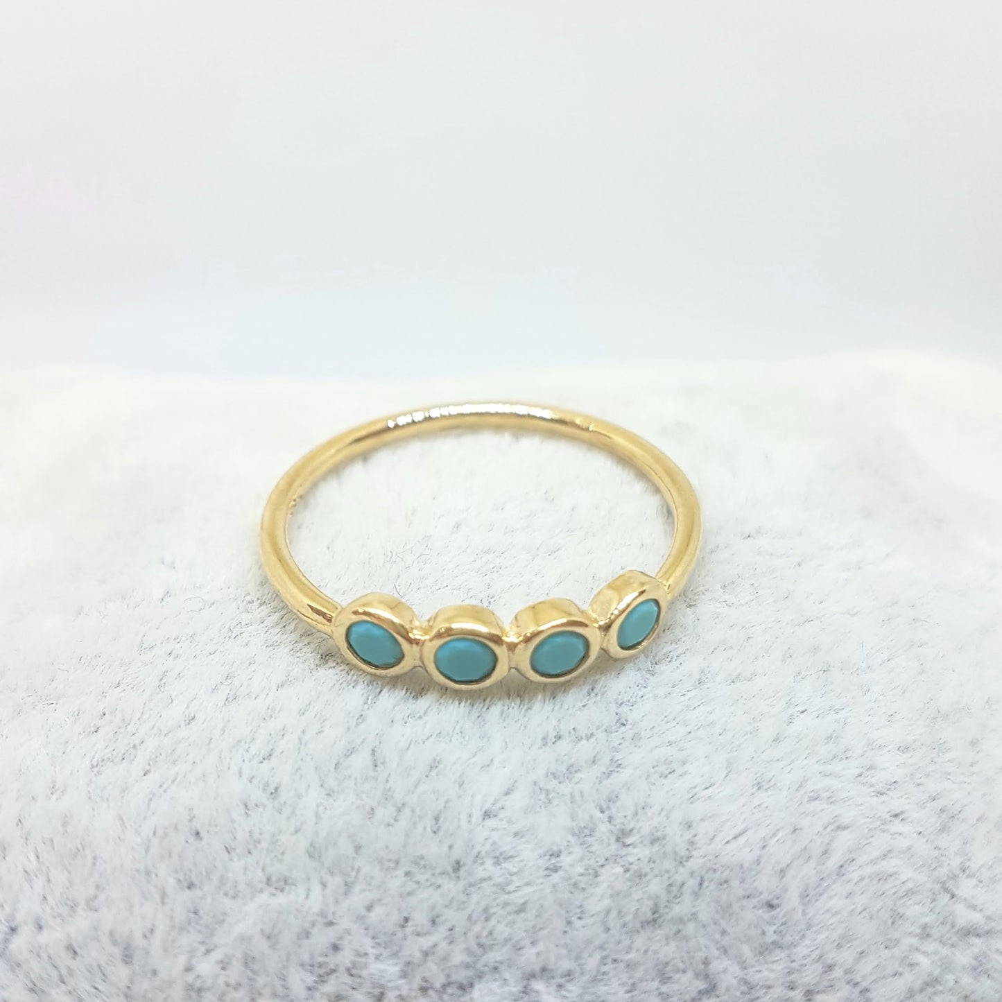 Four Turquoise Stone Ring for Women 14K Real Solid Gold December Birthstone Jewelry