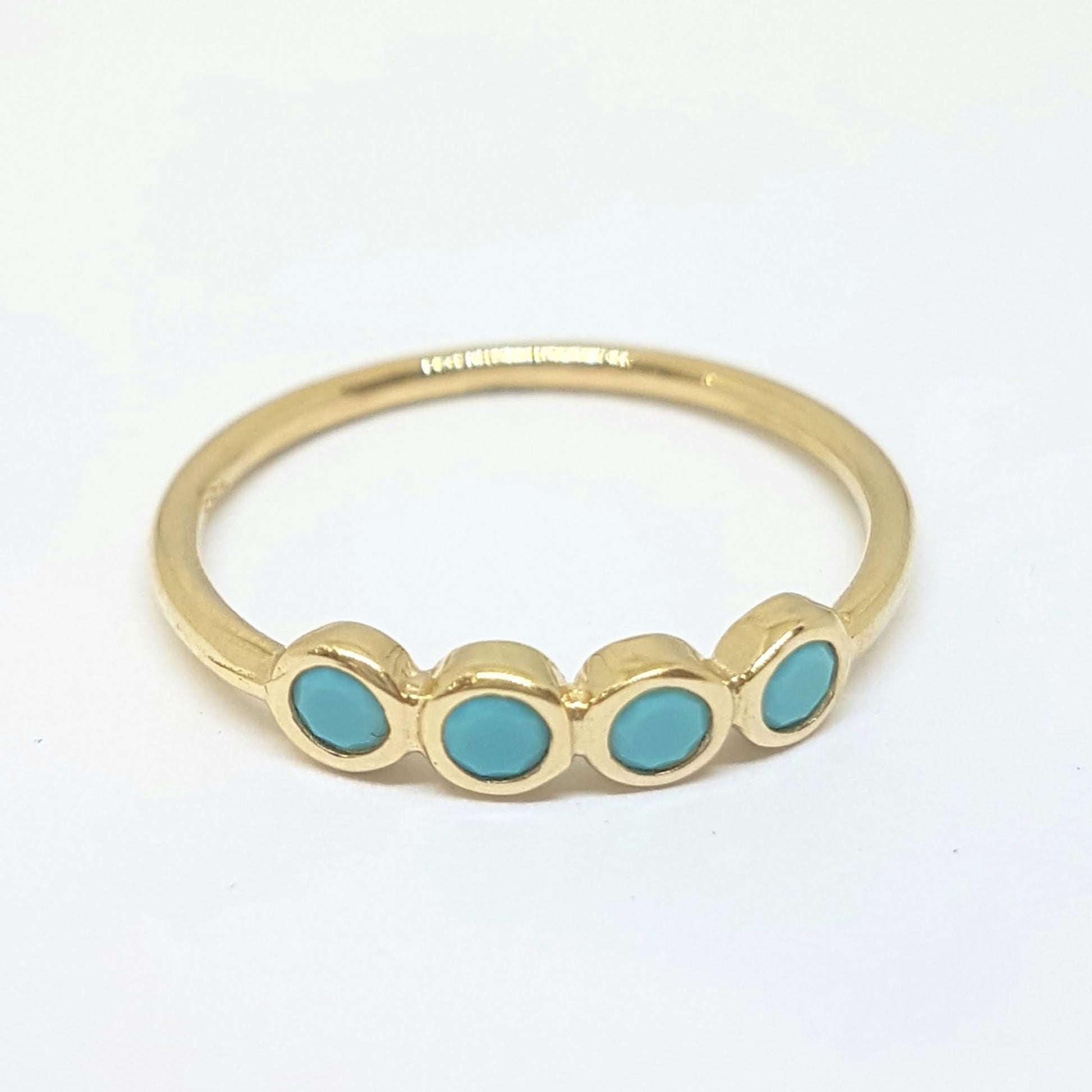 Four Turquoise Stone Ring for Women 14K Real Solid Gold December Birthstone Jewelry