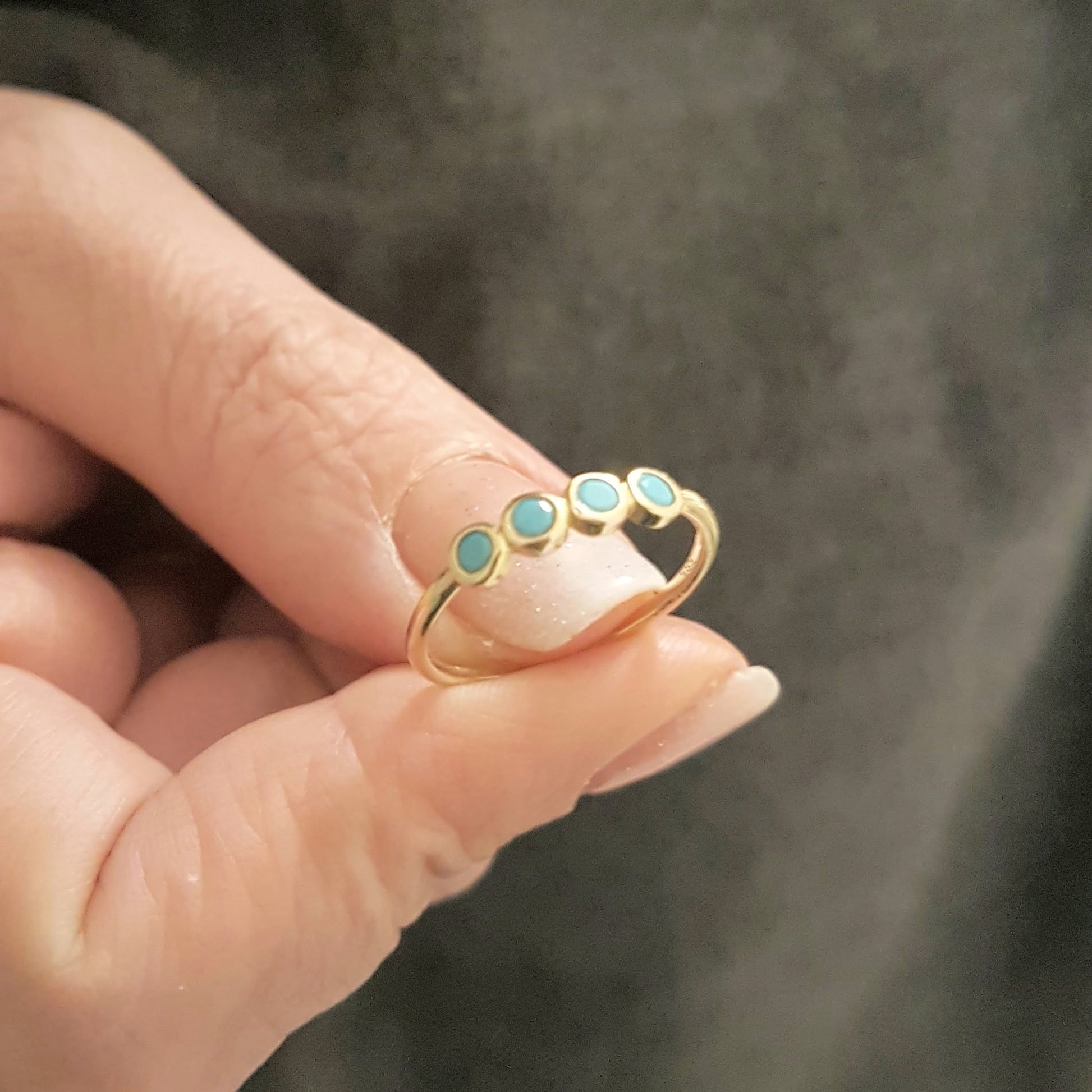 Four Turquoise Stone Ring for Women 14K Real Solid Gold December Birthstone Jewelry