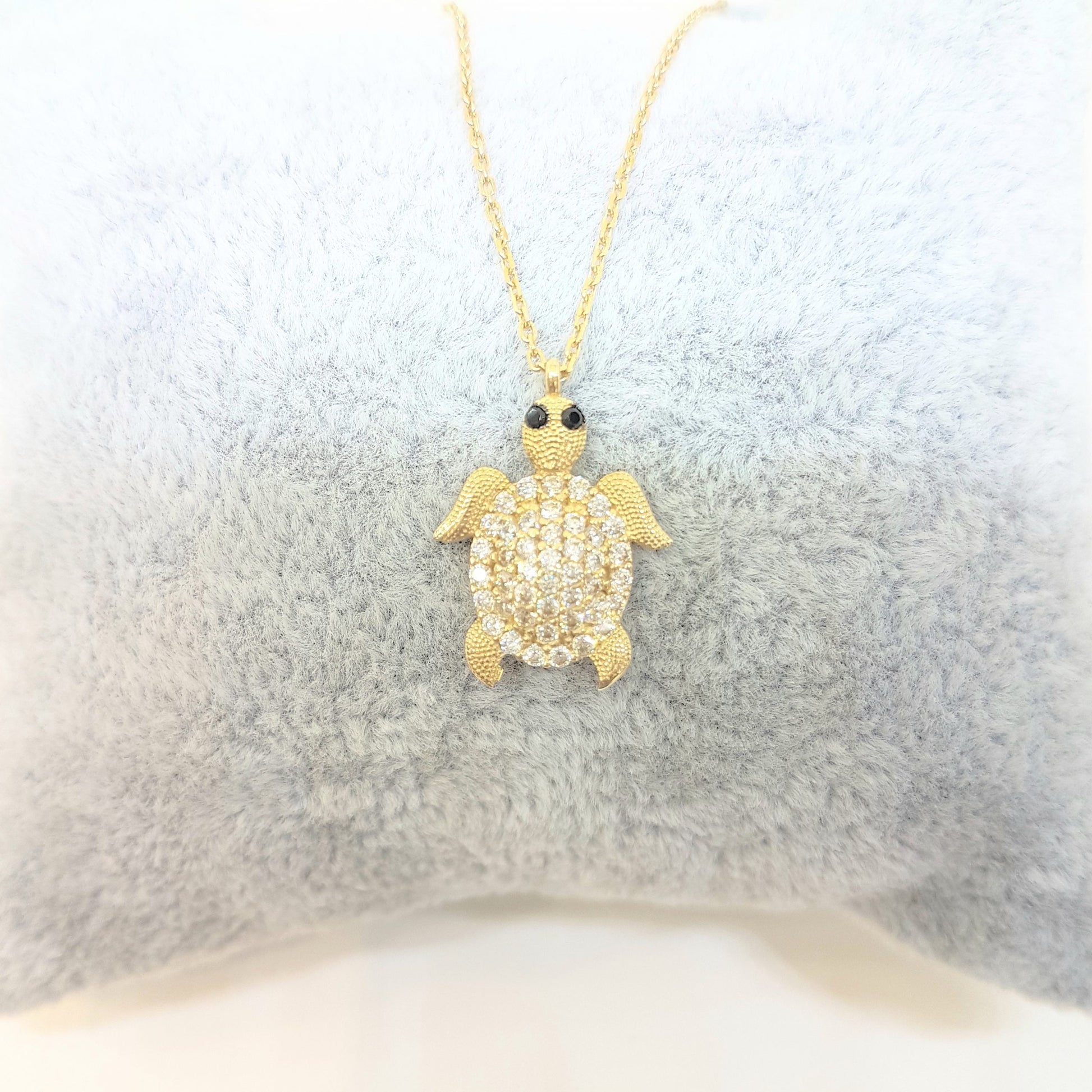 Sea Turtle Animal for Good Luck 14K Real Solid Gold with White Zirconia Stones Textured Legs Head Charm Dainty Delicate Trendy Cute Pendant Necklace Best Gift for Women jewelry Birthday