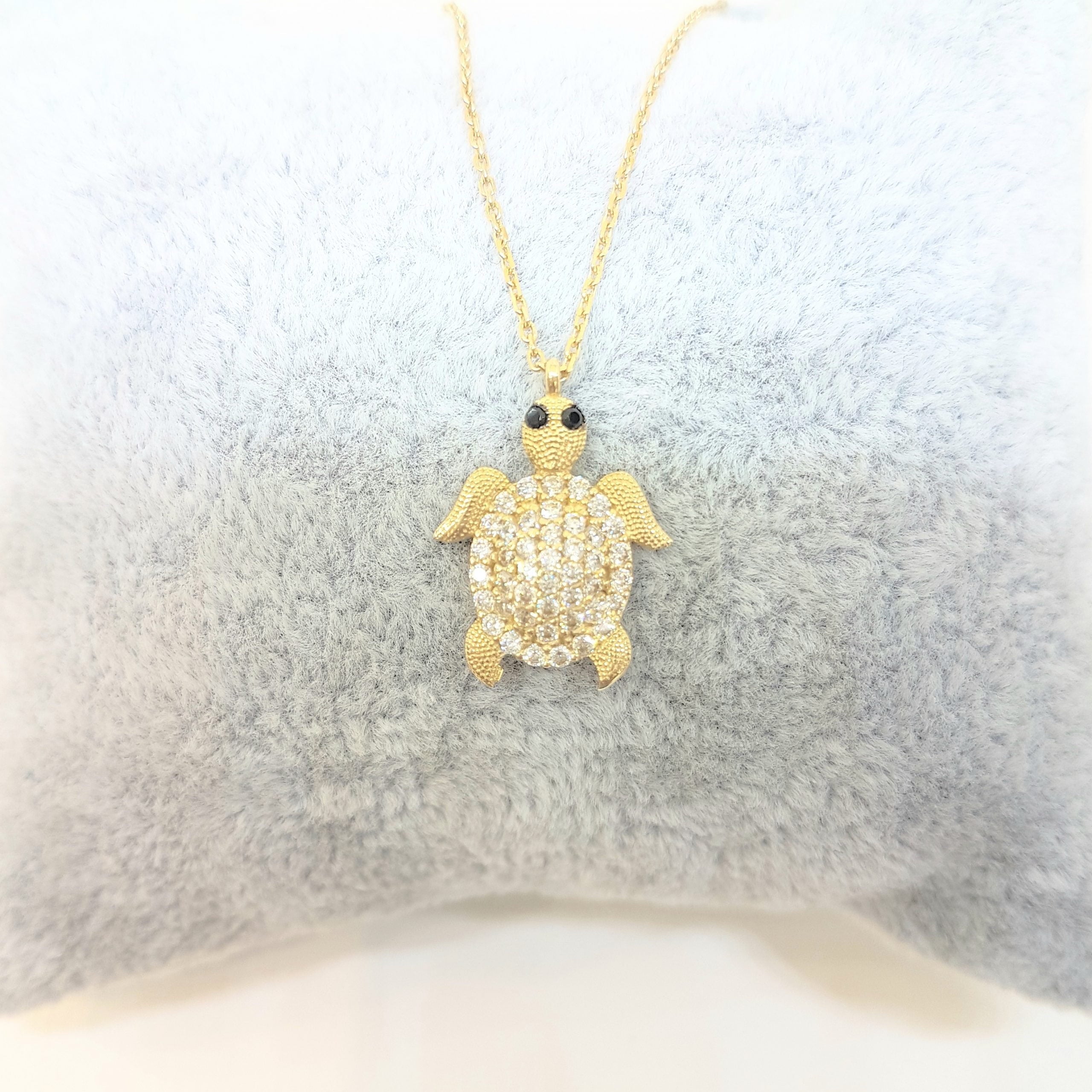 Sea Turtle Animal for Good Luck 14K Real Solid Gold with White Zirconia Stones Textured Legs Head Charm Dainty Delicate Trendy Cute Pendant Necklace Best Gift for Women jewelry Birthday