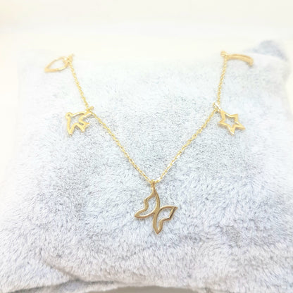 Good Luck Lucky Charm Pendant Necklace for Women 14K Real Solid Gold with Butterfly Star Moon Heart Swallow Pieces